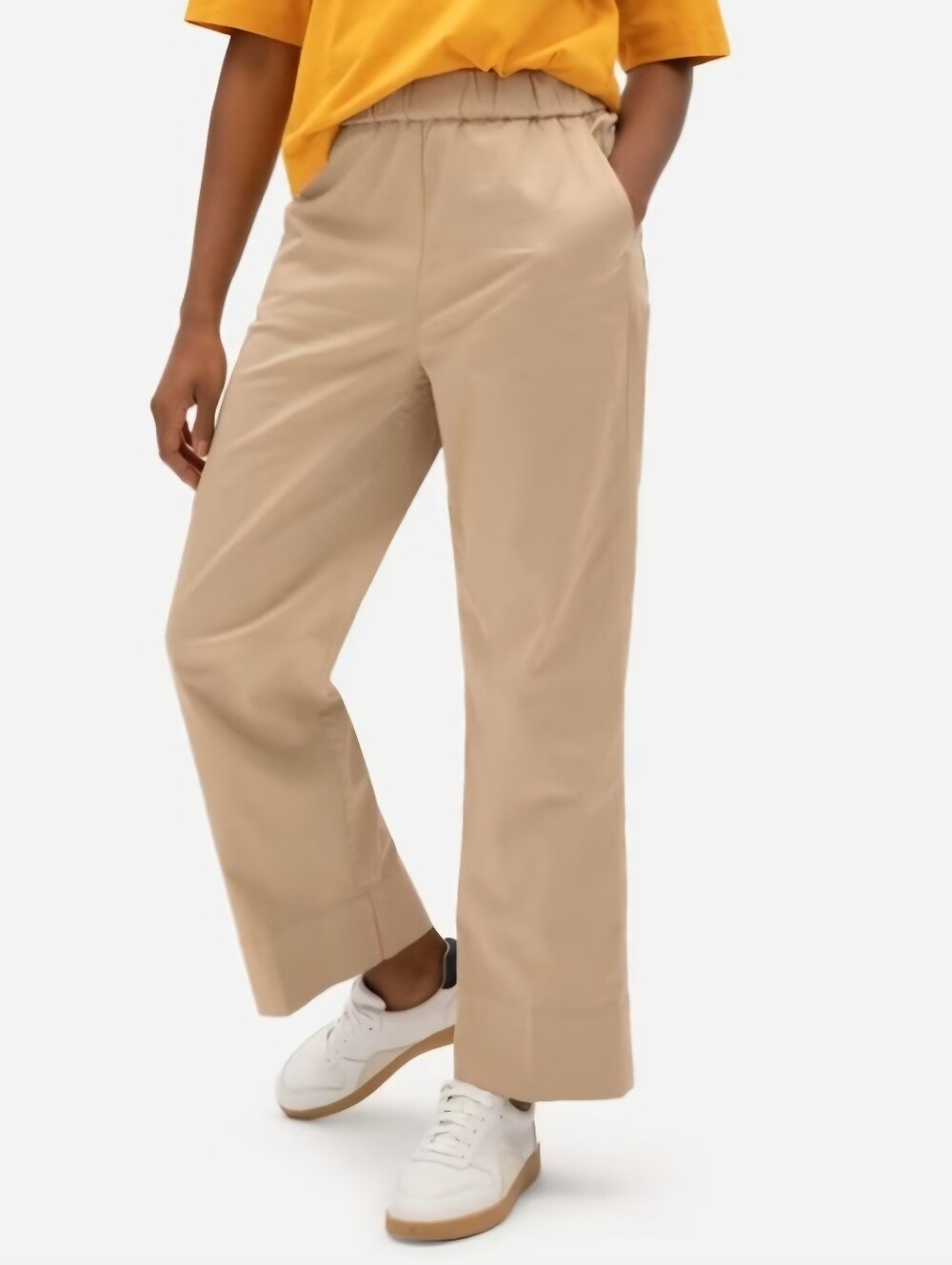 Everlane The Easy Pant Elastic Waist Wide Leg Cotton Tan Khaki Pants Sz 6 Preppy